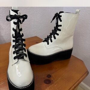 Nasty Gal White and Black Platform Lace-Up Boots